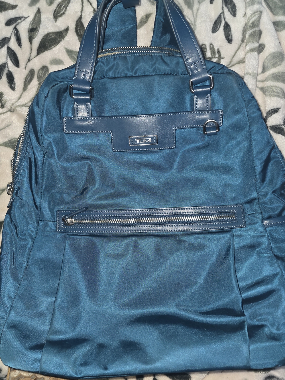 Tumi Teal Nylon Backpack with Front Zip Pocket